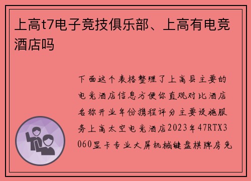 上高t7电子竞技俱乐部、上高有电竞酒店吗